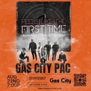 Foreigner tribute band poster at Gas City PAC